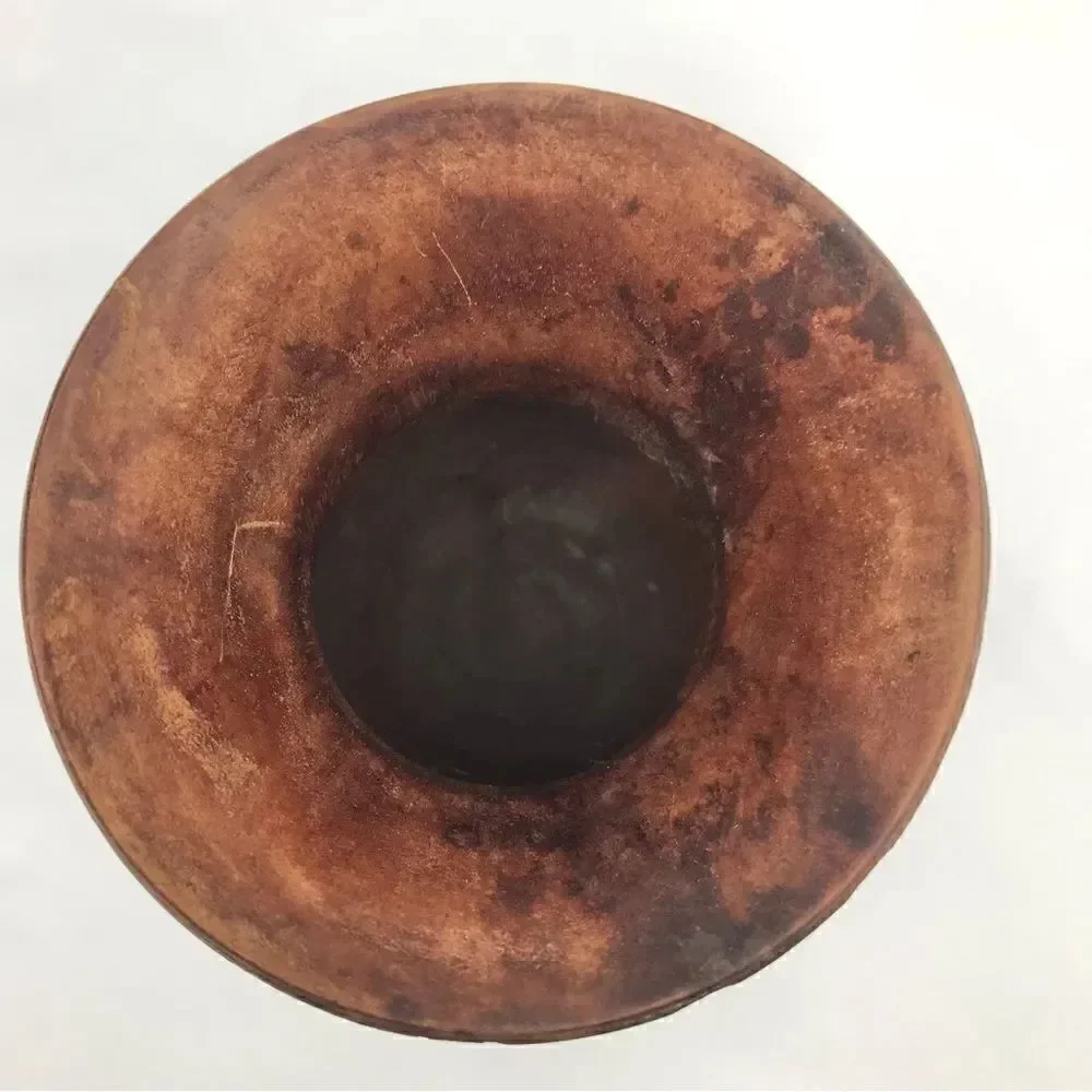 Wood Hand Carved Brown Turned Pedestal  Vase